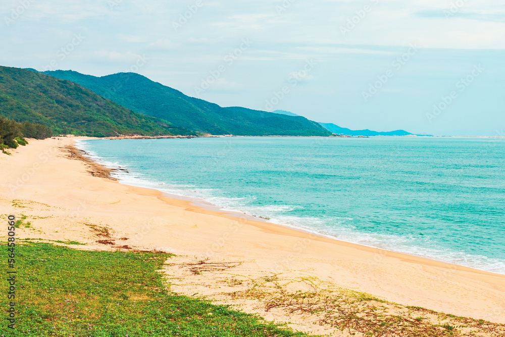 Nanshan Buddhism Cultural Zone. View of the beach on the territory of Nanshan Buddhist Culture Park. China, Hainan Island, Sanya