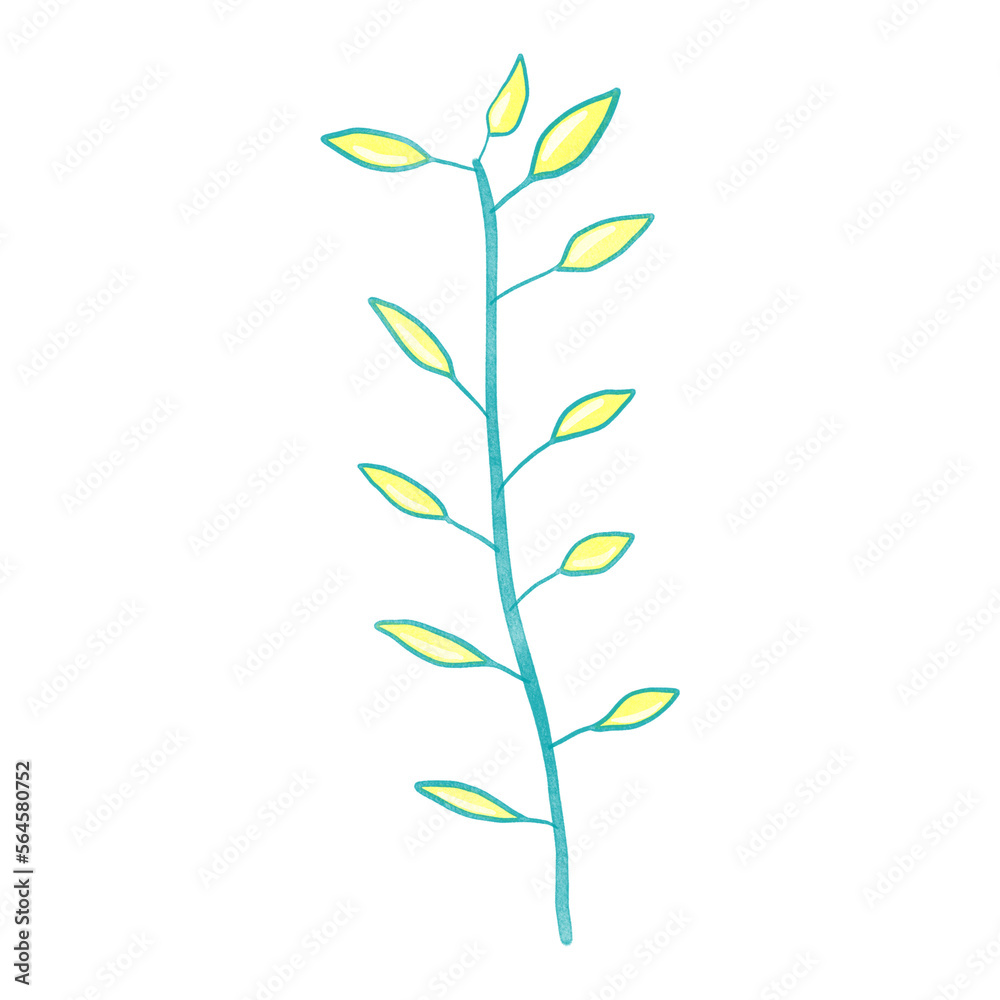 Greenery blue botanical leaf in Watercolour