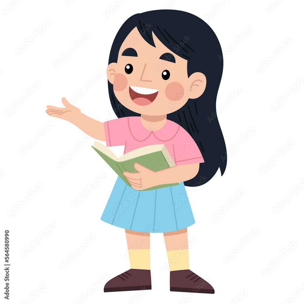 Illustration of a girl reading a story book Illustration of a girl reading a story book