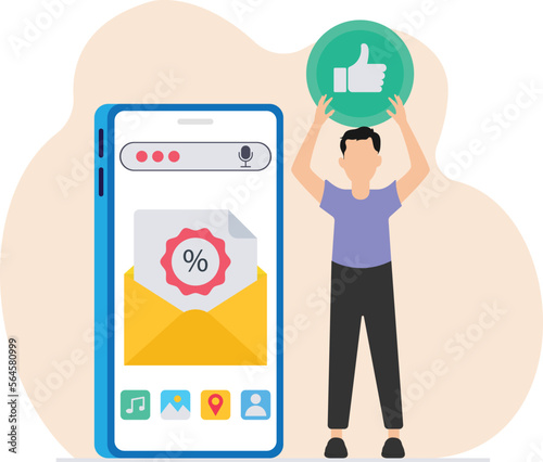 Discount Mail mobile app vector illustration, Promotion mail app, marketing flat style, Mobile Application Layout vector illustration
