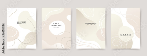 Abstract neutral vector background with organic shapes and texture line arts in pastel beige. Trendy design templates for card, poster, cover, flyer, social media, banner, presentation, invitation