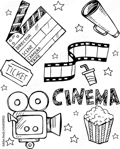Set of cinema simple , doodle style