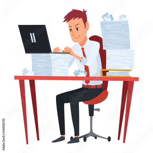Office paperwork. Office worker with stack of documents. Concept man of office work with stress and overworking. Bureaucracy and overwork