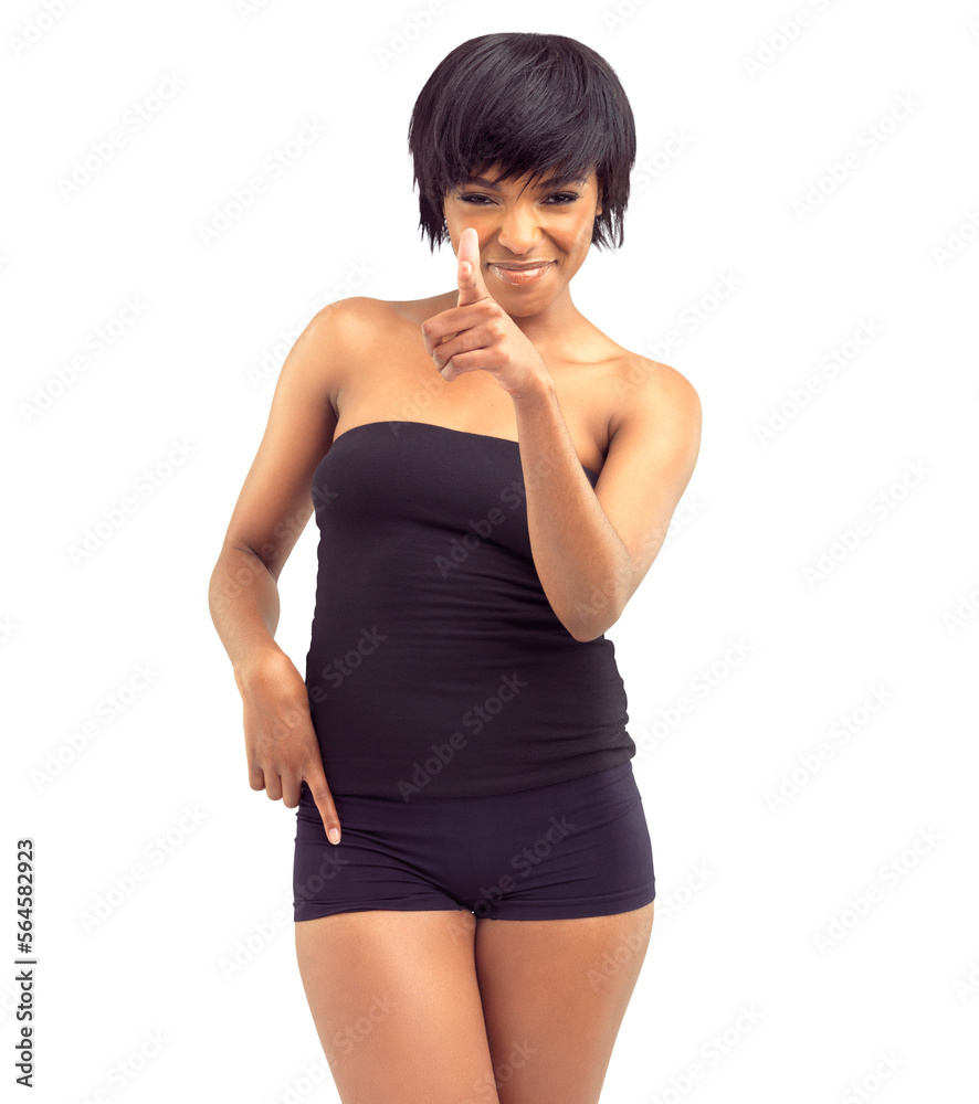 A beautiful african woman pointing at the camera isolated on a PNG background. A beautiful african woman pointing at the camera isolated on a PNG background.