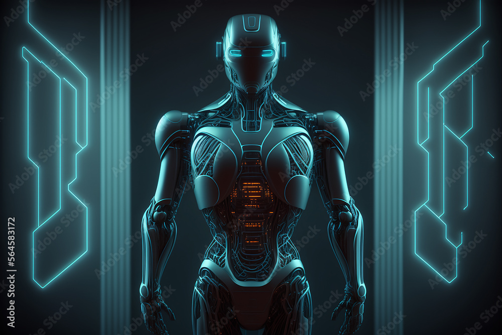 3D Robot Android AI Humanoid Floating Digital Interface Wallpaper