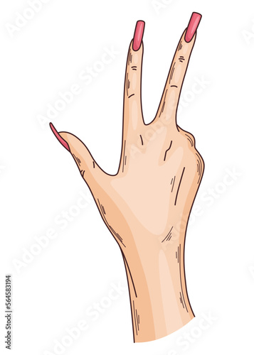 Manicure of nails. Female hand. Element for banner or business card of beauty salon, manicurist isolated on white background