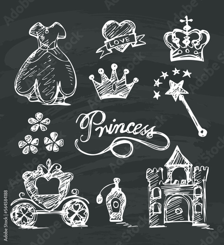 Hand Drawn princess icon on black board