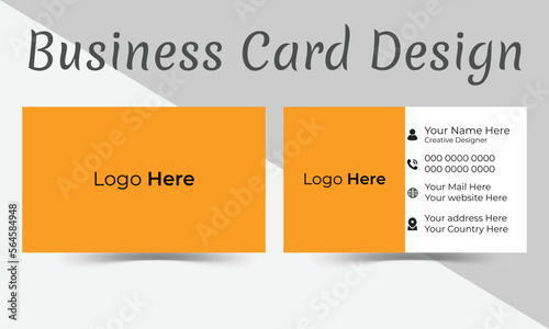 Creative and Clean Business card design .Modern Business card design .Two sided modern business card template .Orange and White color theme. Horizontal orientation. Vector illustration print template.