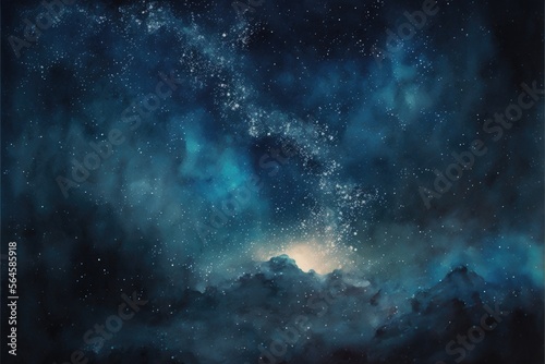 Hyperealistic starry night sky that is dark and blue. abstract watercolor of the universe generative ai © 3D Station