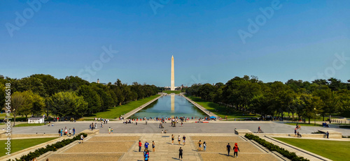 Reflecting Pool and Washington Monument View from Lincoln Memorial stairs. Washington D.C., photo
