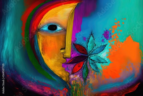 illustration of colorful surreal face art  