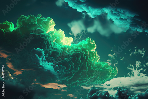 close-up of beautiful blue and greenish clouds, ai generated © wernerimages