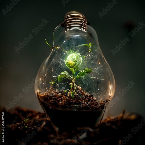 Light Bulb With Green Seed Inside Energy Saving Illustration Generative AI