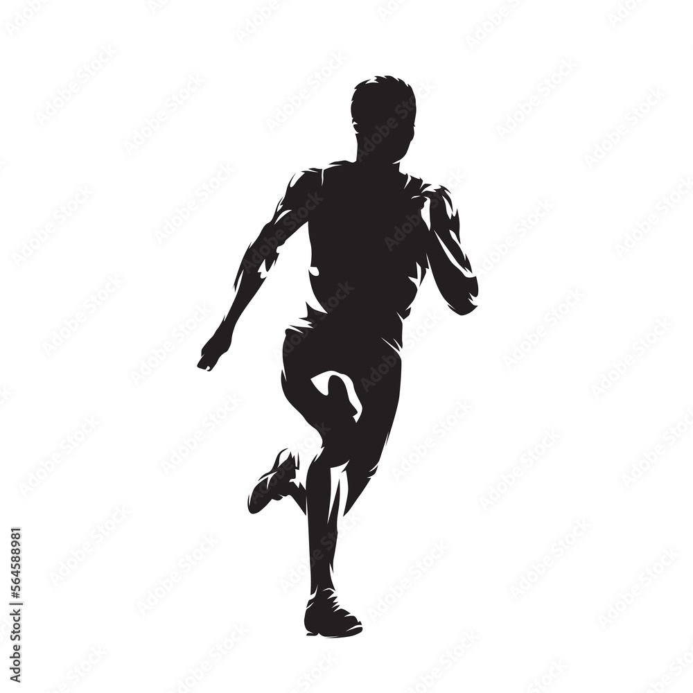 Running man, isolated vector silhouette, ink drawing. Run, front view male runner Running man, isolated vector silhouette, ink drawing. Run, front view male runner