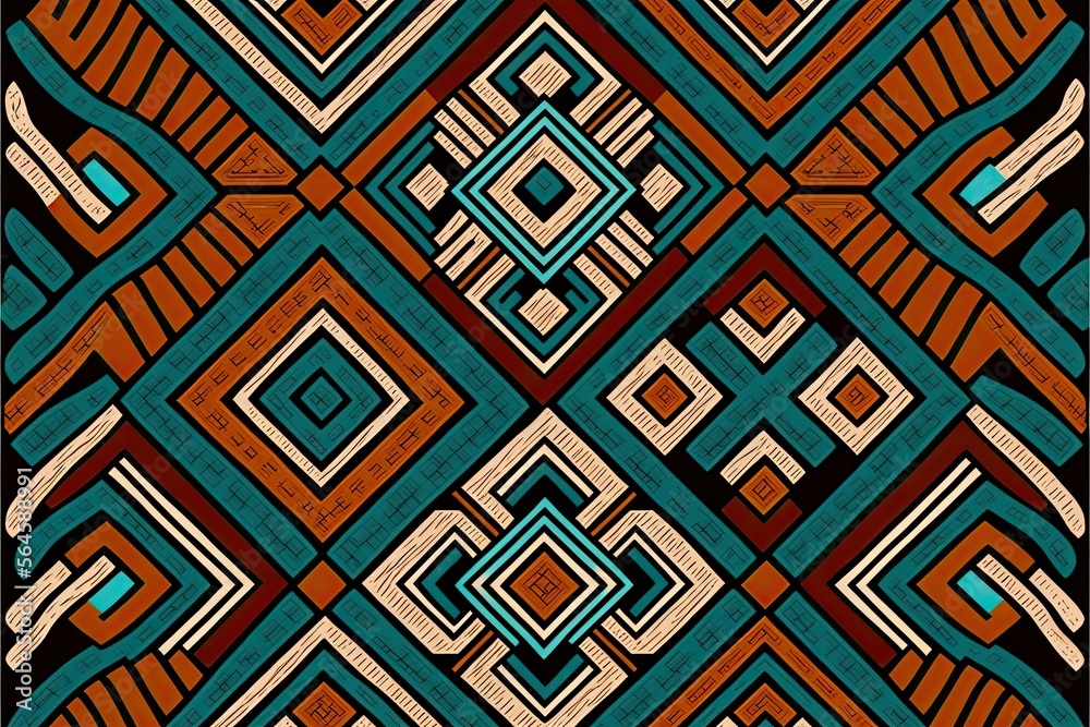Tribal lines mosaic seamless pattern abstract geometric ethnic tile creative hand drawn ornament in folk style generative ai