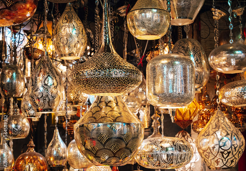 Soft focus vintage metal Arabic lamps. photo