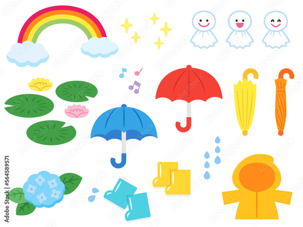 Obraz premium 梅雨イラストセット.