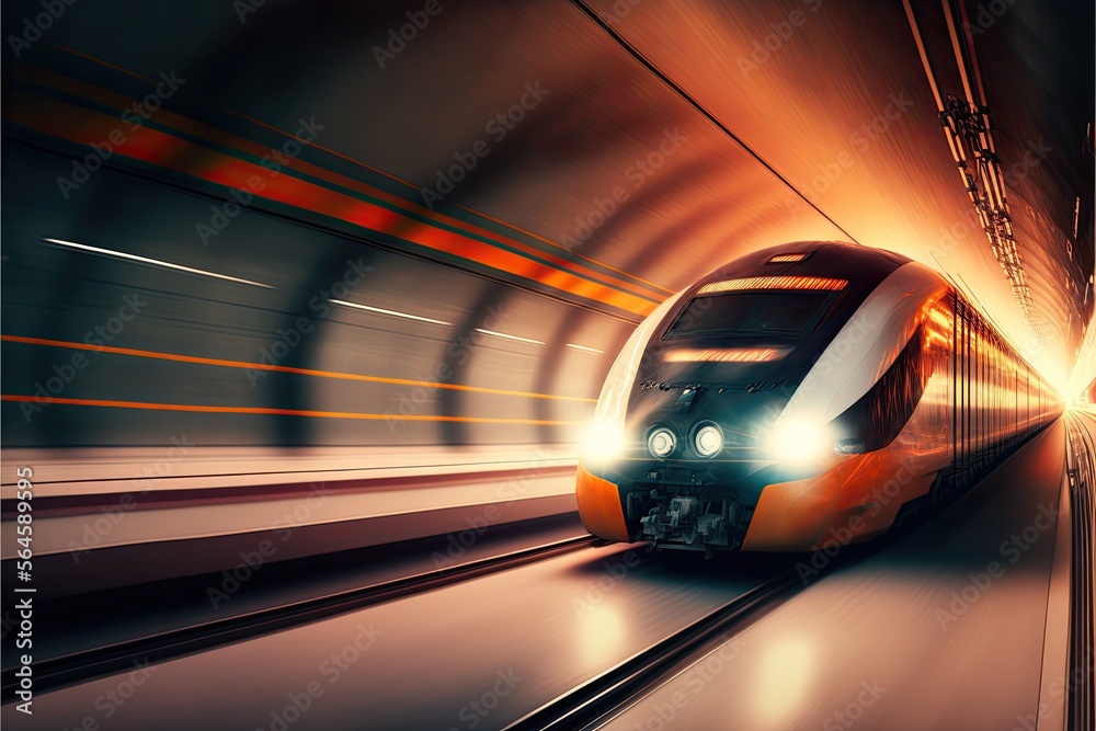 Obraz premium A futuristic train traveling at high speed through a tunnel generative ai