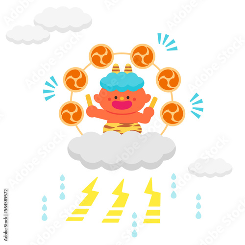 雷太鼓を叩く雷神の子ども.