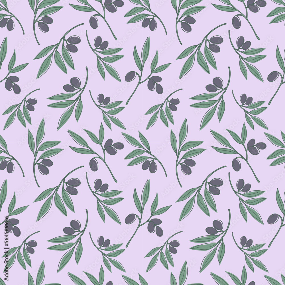 Cute seamless repeating pattern with olive branches on a pink background, floral motif. Hand drawn olive in pattern for textile, wrapping paper and packaging design Cute seamless repeating pattern with olive branches on a pink background, floral motif. Hand drawn olive in pattern for textile, wrapping paper and packaging design
