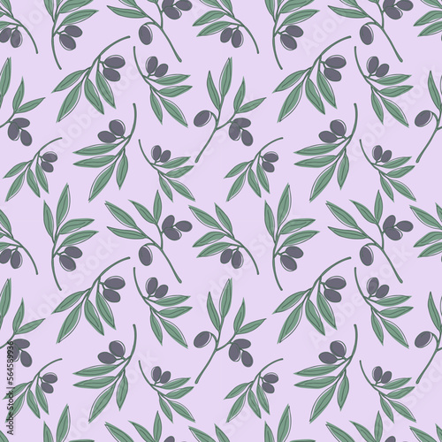 Cute seamless repeating pattern with olive branches on a pink background  floral motif. Hand drawn olive in pattern for textile  wrapping paper and packaging design