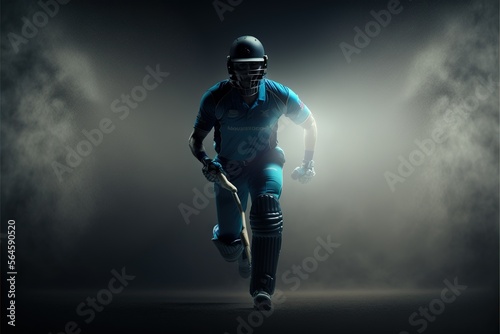 A cricket player walking on the ground in a blue jersey. Cricket. sports player. Generative AI