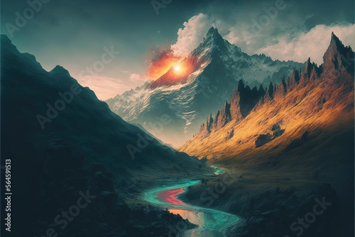 Peculiar Extraordinary landscape painting. the best environment for painting. Painting, digital style. illustration. digital illustration. Digital painting. Generative AI