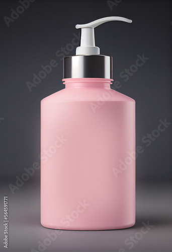 3d render of a pastel pink cosmetic container, lotion bottle with pump. Product presentation mock up. 