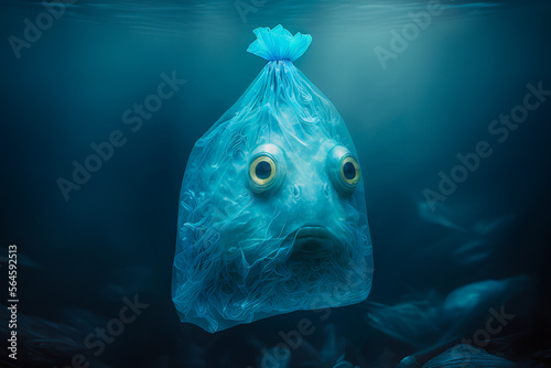 fish under water inside a plastic bag, Generative AI