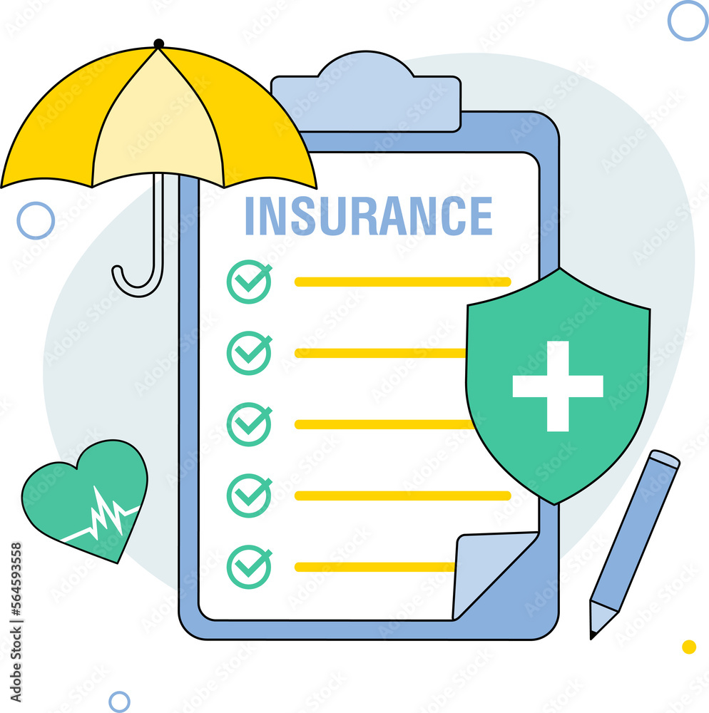 custom made wallpaper toronto digitalHealth insurance concept. Big clipboard with document on it under the umbrella. Healthcare, finance and medical service. Isolated illustration in cartoon flat style