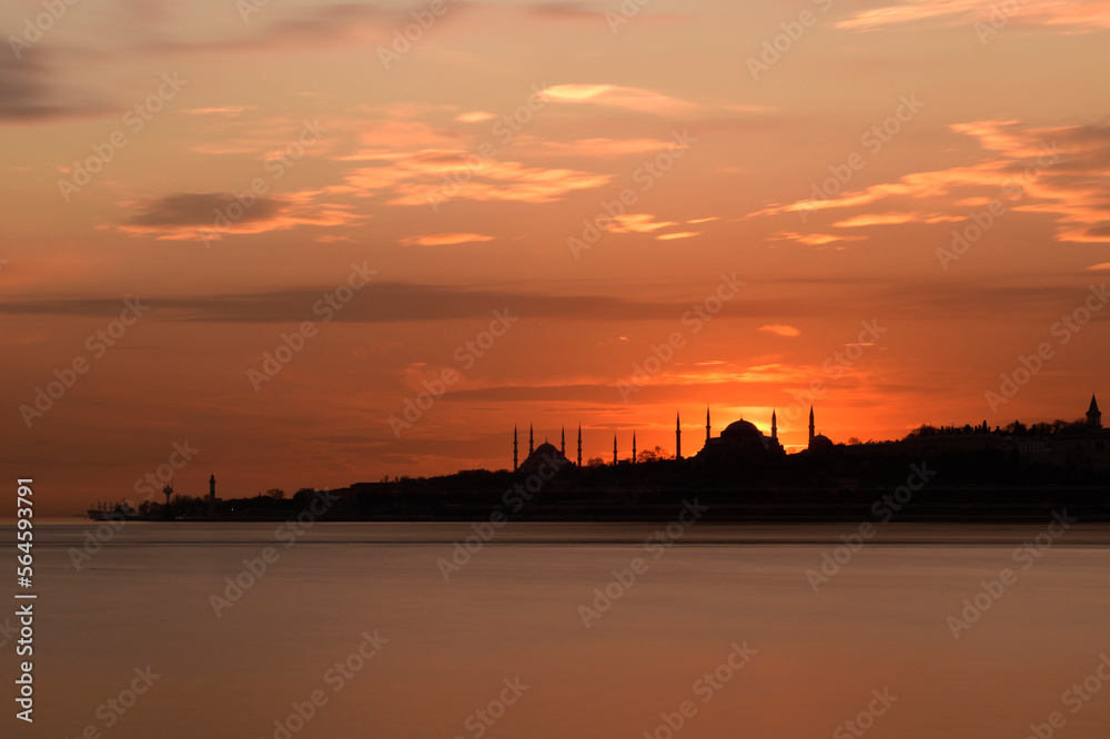 Sultanahmet and Ayasofya in sunset. Istanbul, Turkey.
