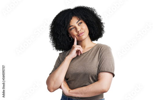 PNG Studio shot of an attractive young woman looking thoughtful
