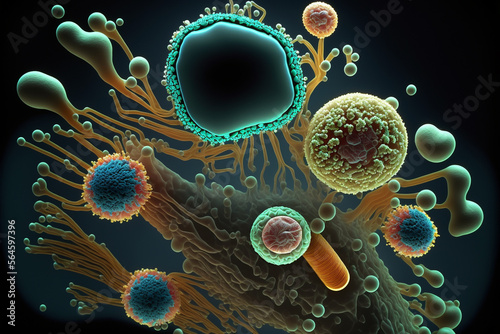 Closeup of bacteria under microscope. Generative Ai. 