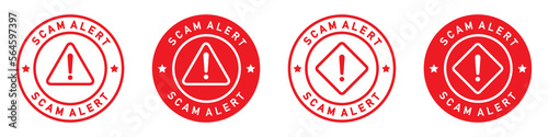 Scam alert label icon. Warning label icon, vector illustration photo