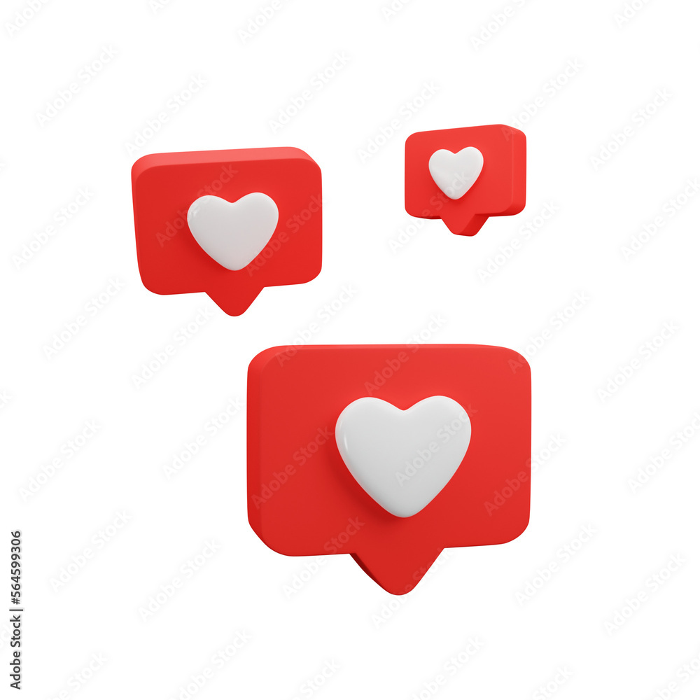 3D social media notification love like heart icon isolated on transparent background PNG file format. 3D social media notification love like heart icon isolated on transparent background PNG file format.