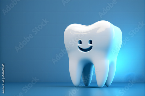 Teeth whitening and smiling on a blue background, generative ai