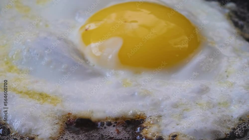 a cracked egg sizzling in a frying pan. chicken eggs are fried in a frying pan, near boiling oil. close-up, breakfast of fried eggs, selective focus.Eggs fried in a frying pan with hot steam. a cracked egg sizzling in a frying pan. chicken eggs are fried in a frying pan, near boiling oil. close-up, breakfast of fried eggs, selective focus.Eggs fried in a frying pan with hot steam.