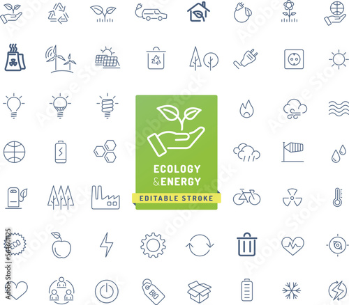 50 ecology & energy icons - editable stroke