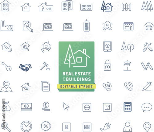 50 real estate & buildings icons - editable stroke