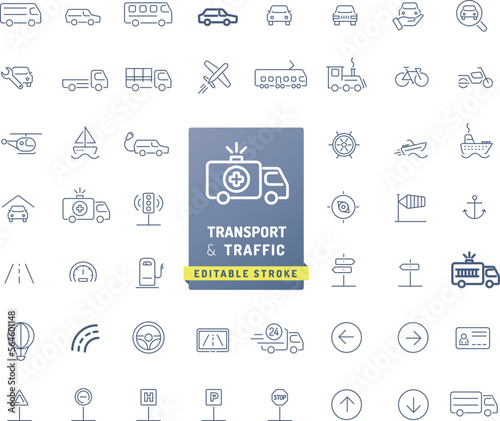 50 transportation & traffic icons - editable stroke