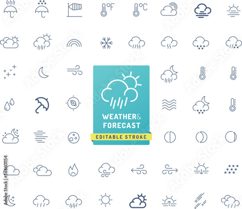 50 weather & forecast icons - editable stroke
