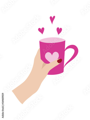 Hand holding cup with hearts vector illustration