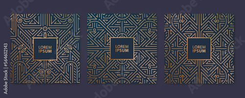 Vector set of luxury cover templates, square line art deco patterns. Fancy design elements for placards, banners, flyers, presentations and cards