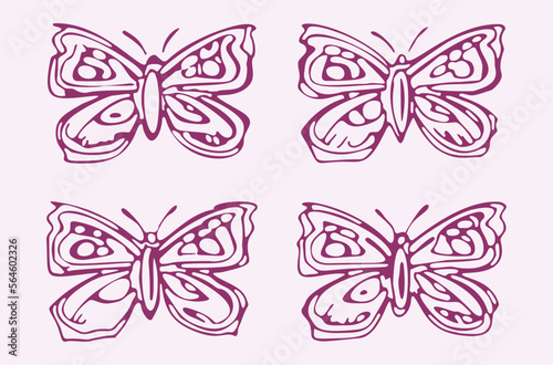 Quirky butterfly vector icon set. Whimsical naive bug motif.