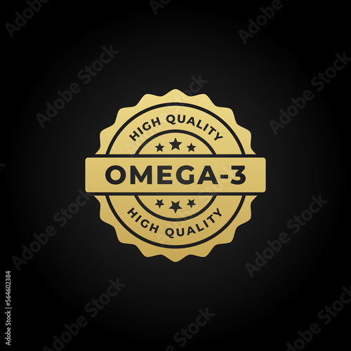 omega 3 seal vector or omega 3 logo vector on black background. omega 3 label vector for natural product. The best omega 3 stamp vector isolated on black background.