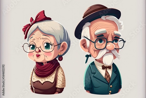 Old man and woman illustrations , ai art photo