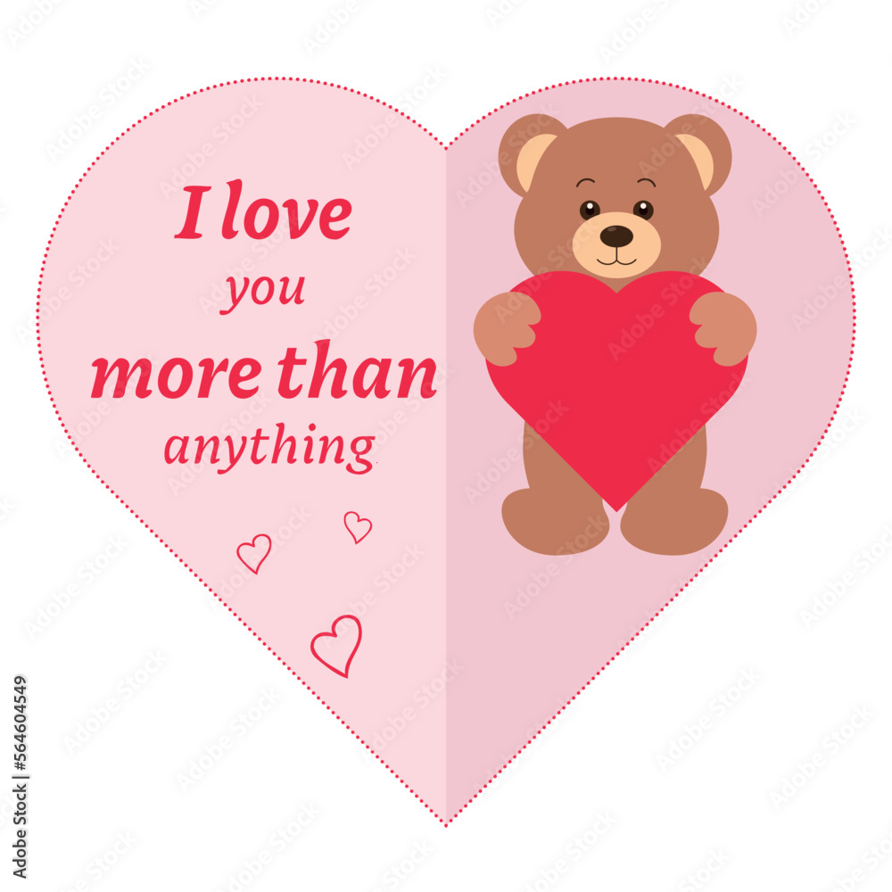 Cute brown teddy bear holding red heart. Vector illustration Cute brown teddy bear holding red heart. Vector illustration