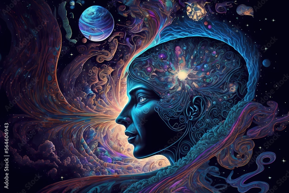 Trippy psychedelic art astral projection quantum realm, High quality illustration. Generative AI Trippy psychedelic art astral projection quantum realm, High quality illustration. Generative AI