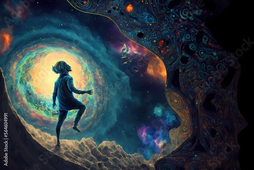 Trippy psychedelic art astral projection quantum realm  High quality illustration. Generative AI