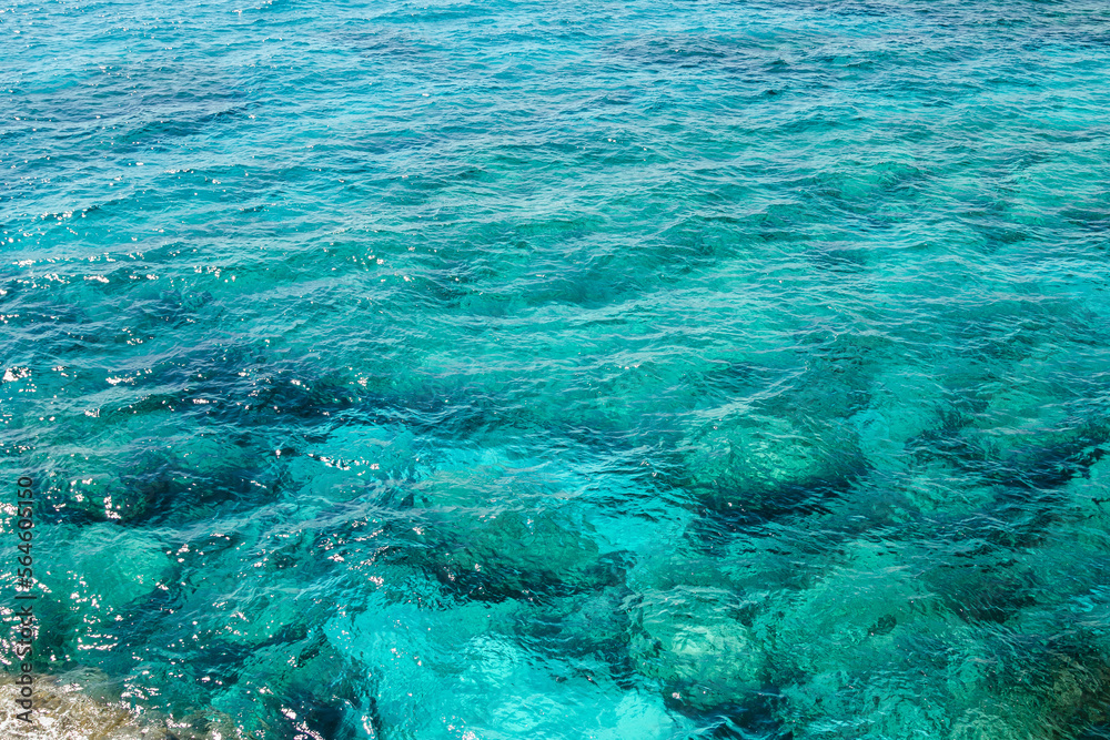 Surface of turquoise and transparent Mediterranean Sea